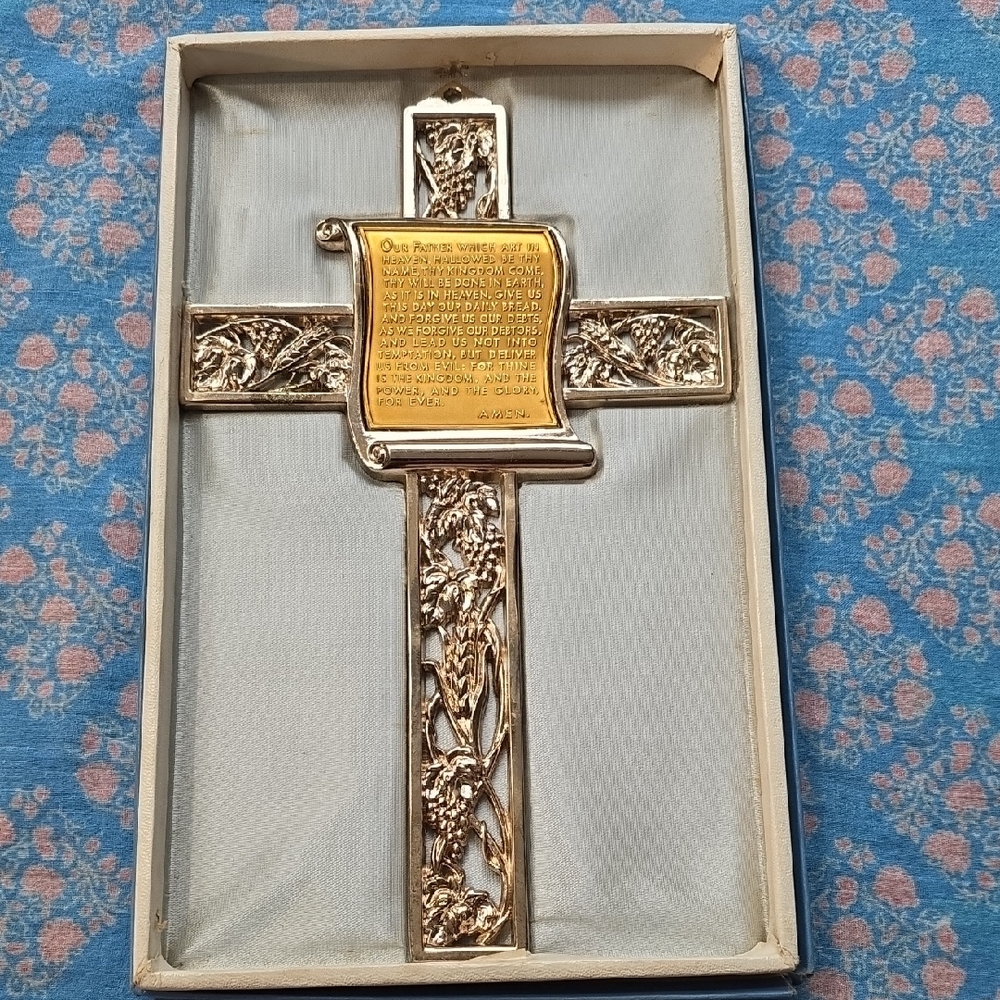 Large Vintage Gold Cross With Lord's Prayer